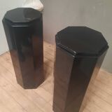 Pair of octagonal black lacquered wooden side tables
