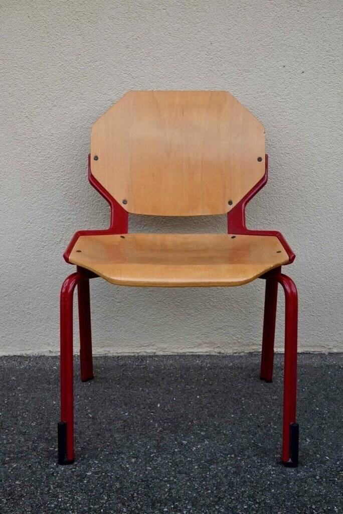 Set of 4 Design Chairs Rio Fröscher 1985 Postmodern Red Wood