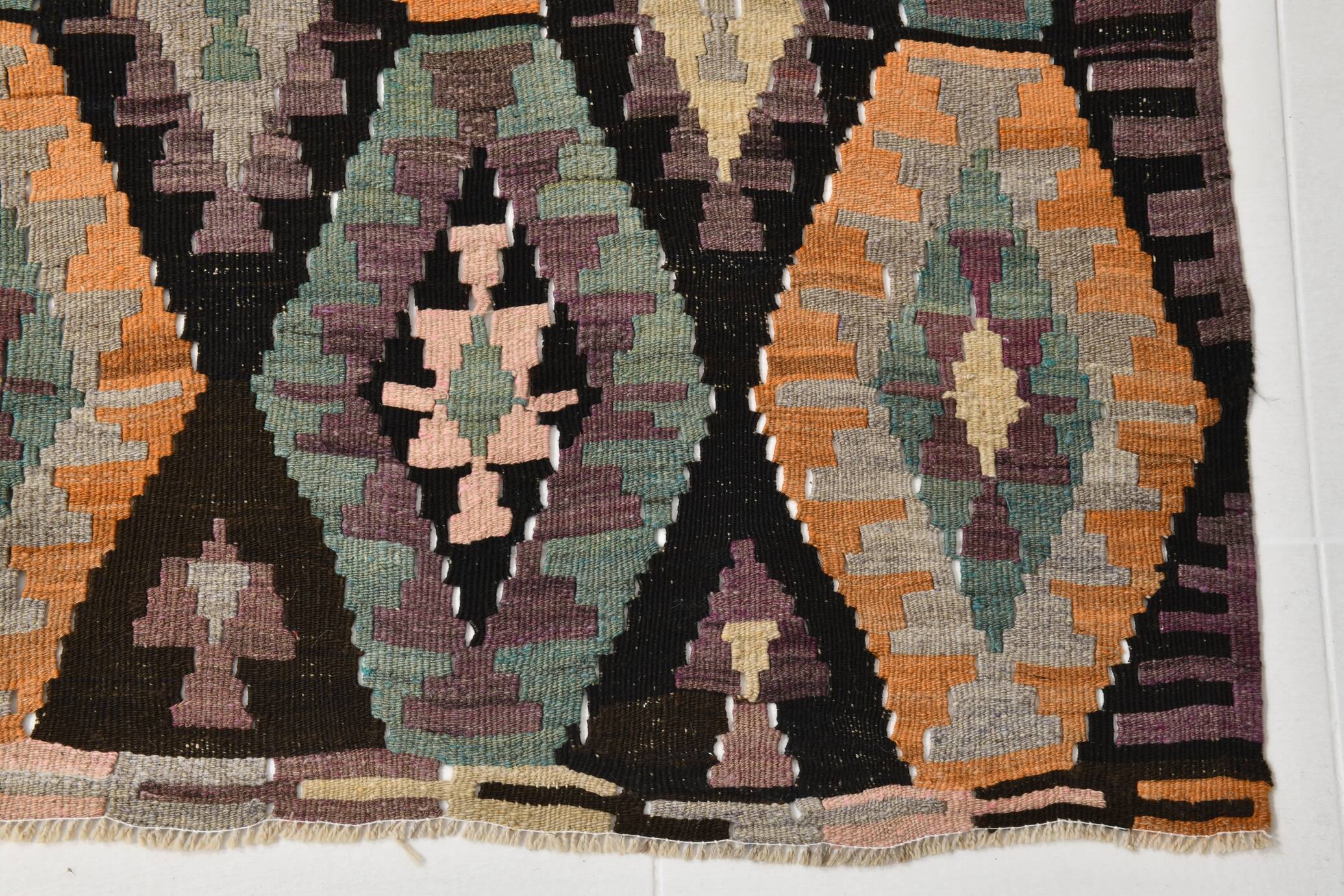 5x7 Green & Purple Geometic Persian Kilim Rug, 162x218Cm