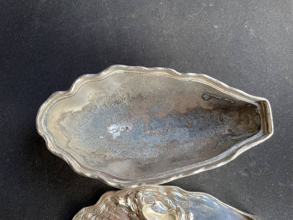 Gravy boat or oyster butter dish – Maurice Gouaillé – Silver plated metal & satin glass