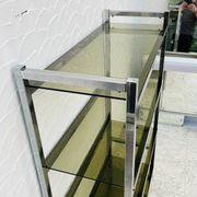 Chrome and smoked glass shelf in Italian 1970s style.