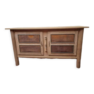 Art deco oak and leather sideboard