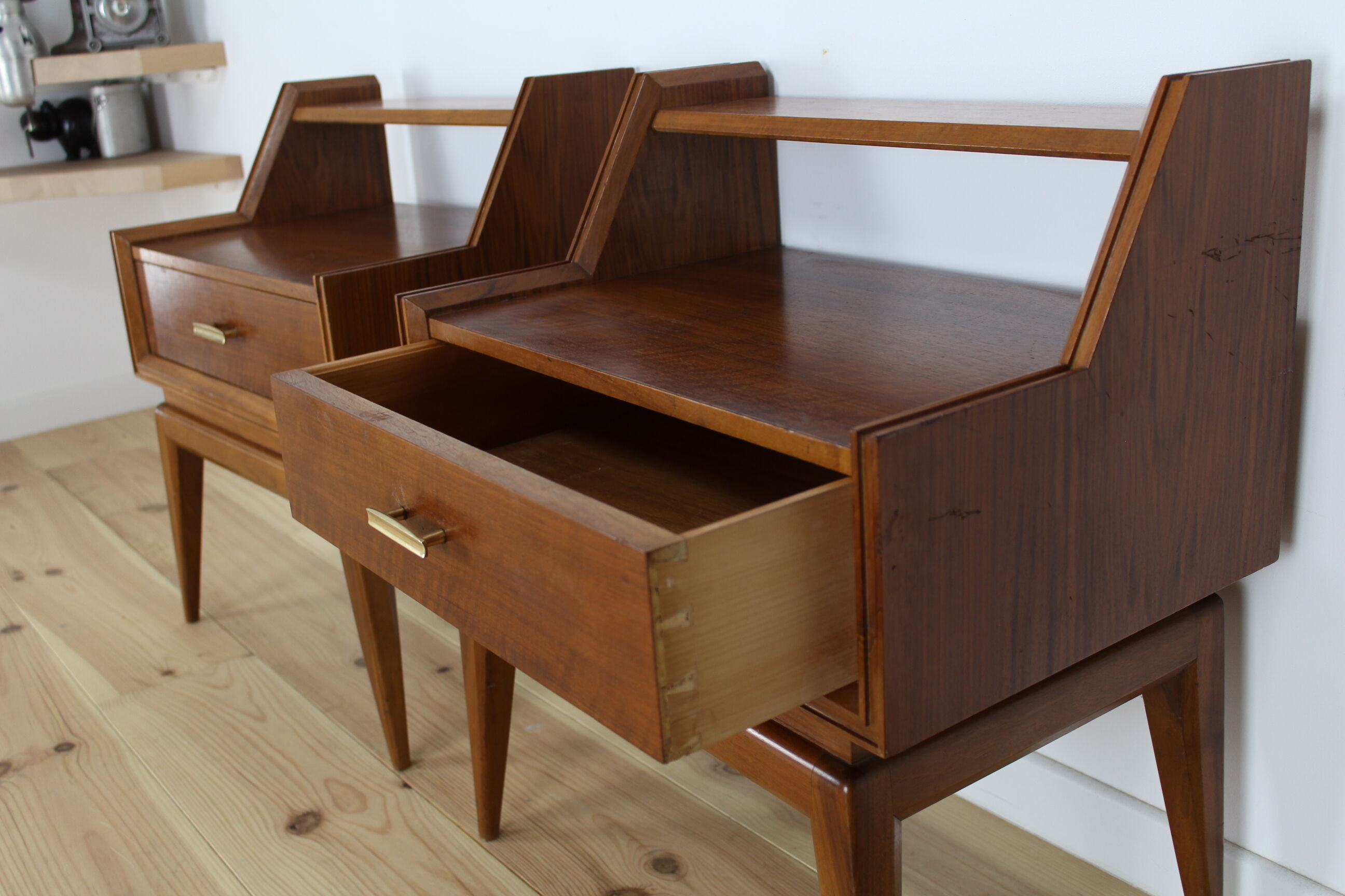 Pair of bedside tables or wooden nightstand, mid century, Scandinavian