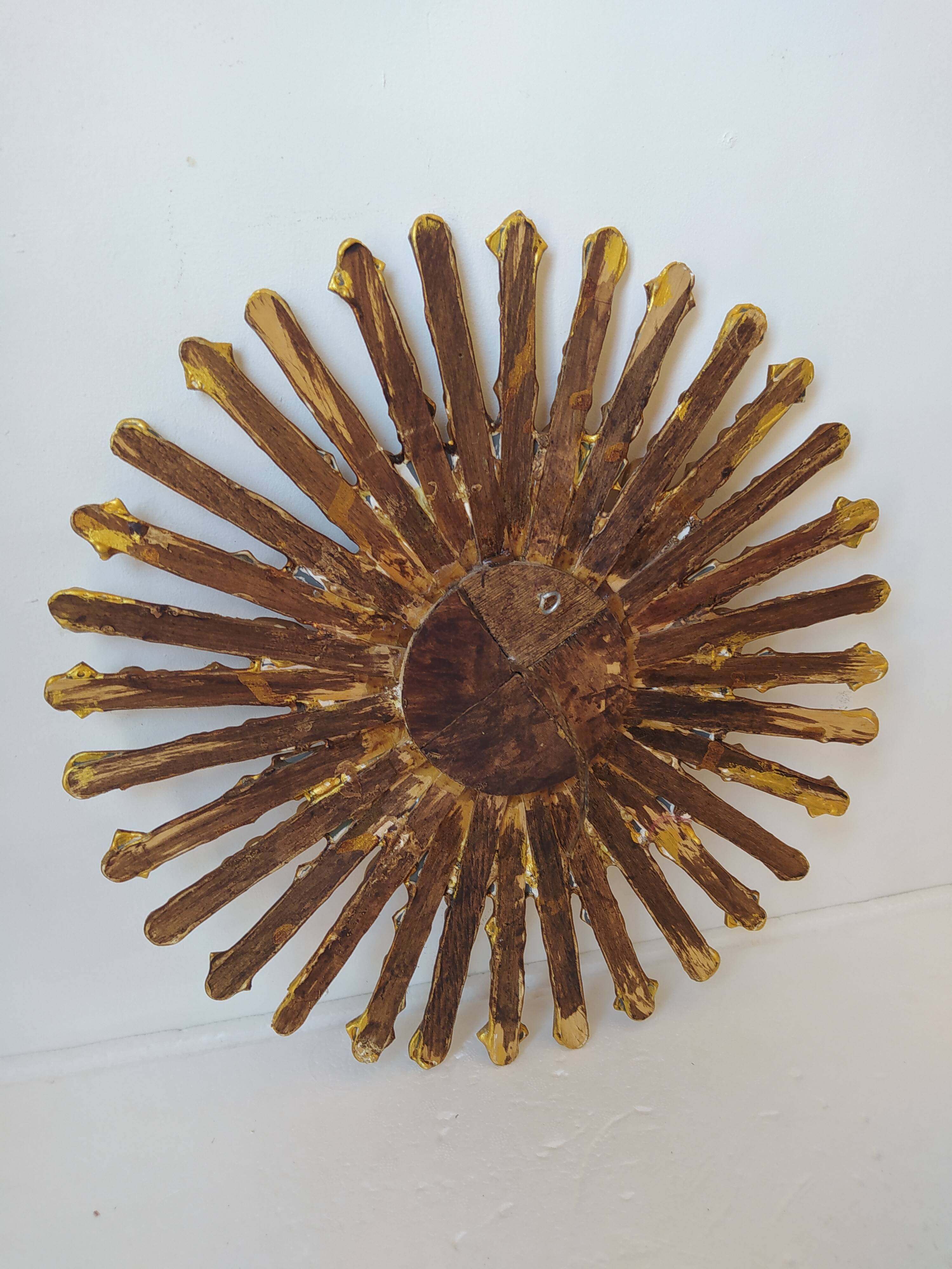 Golden wooden sun mirror 30cm