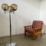 Old 3-light chrome and smoked glass floor lamp Italian design from the 70s vintage