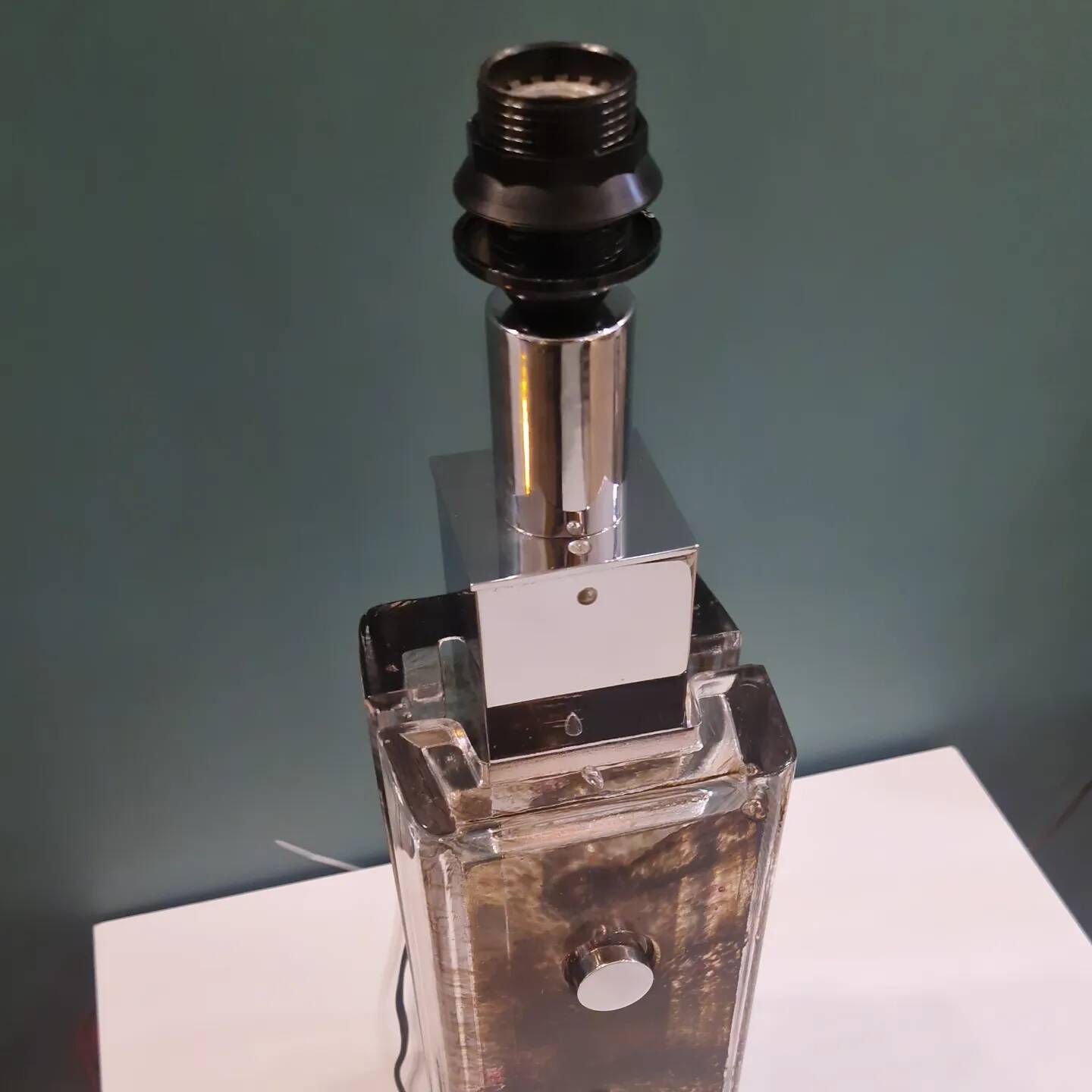 Large table lamp base in Murano glass and chromed metal from the 70s
