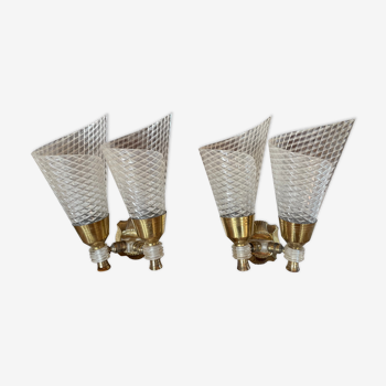 Pair of double sconces in brass 1950