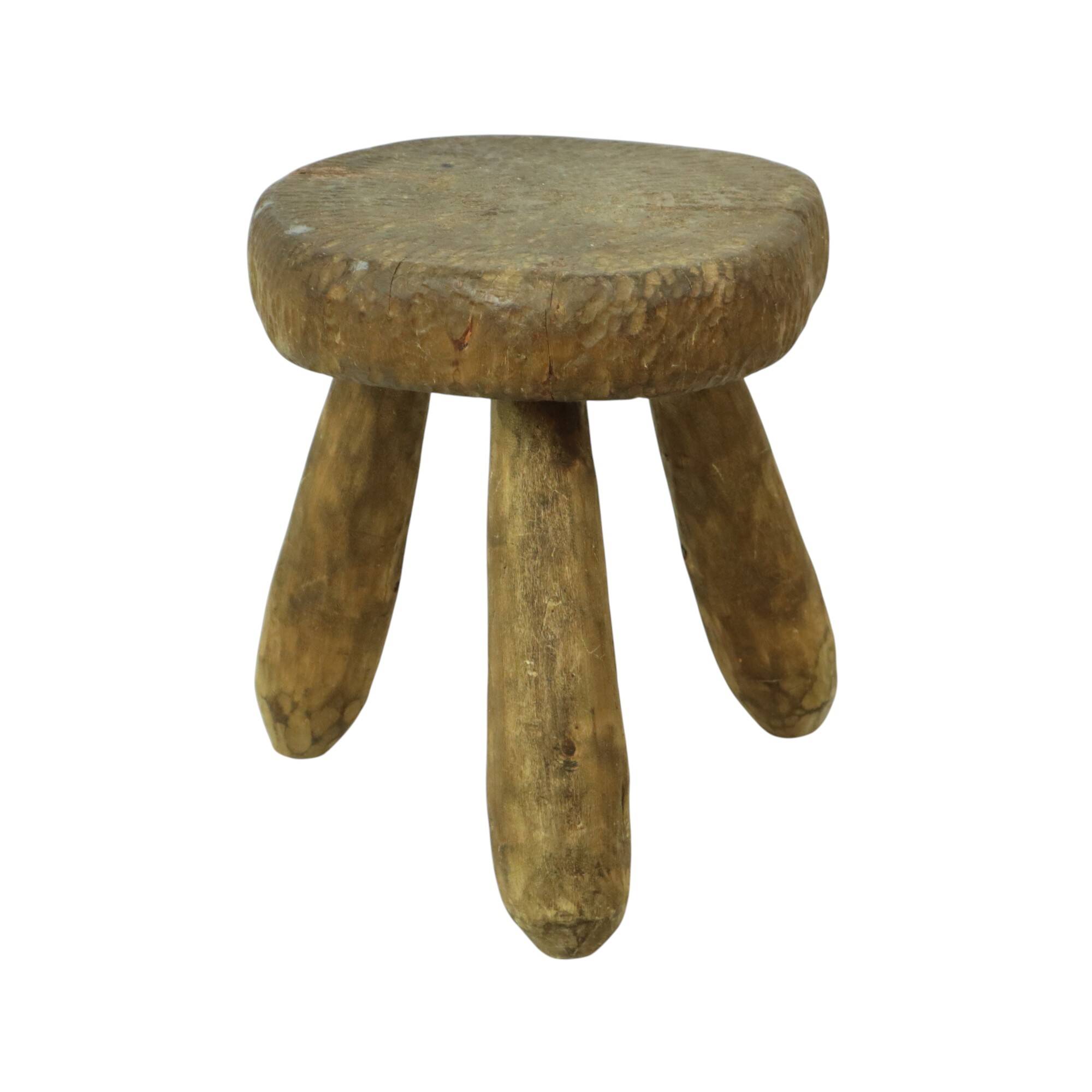 Old Rustic Tripod Stool Milk Stool Brutalism Style