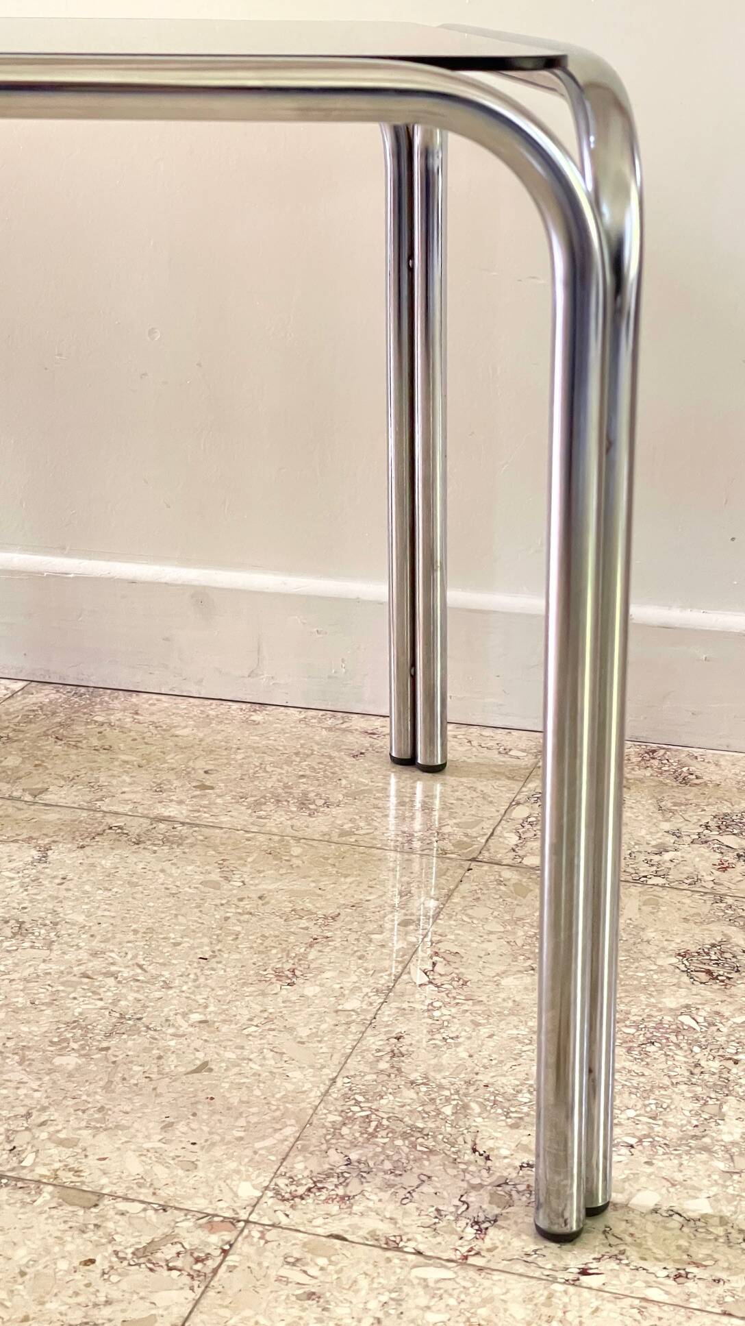 1970s coffee table glass and chrome steel
