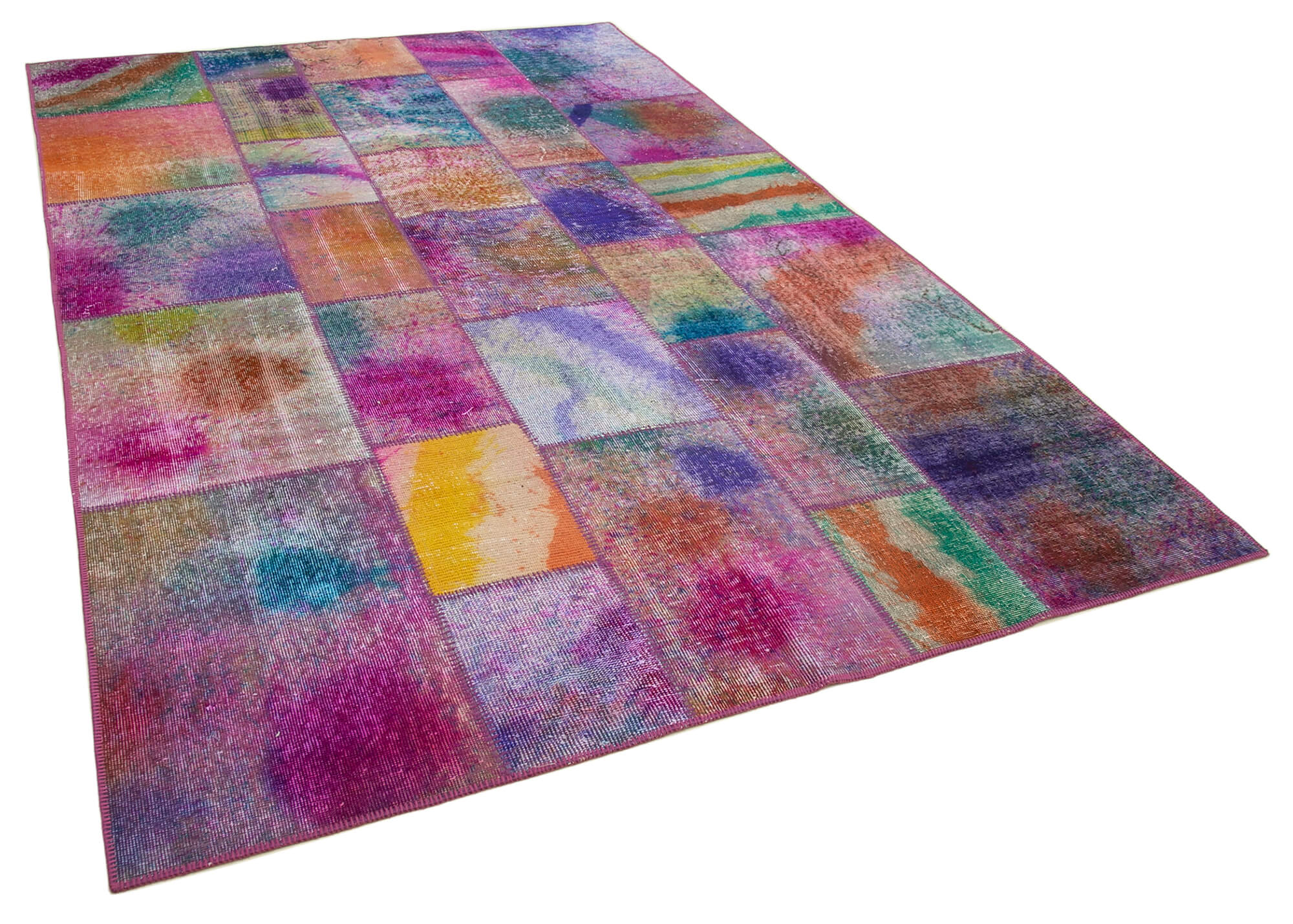 Handwoven Anatolian Contemporary 200 cm x 300 cm Multicolor Patchwork Carpet