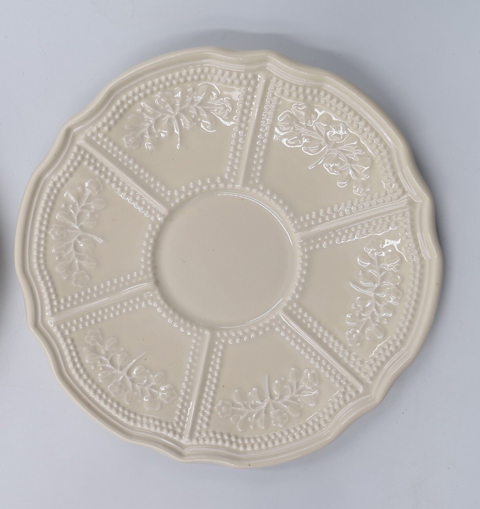 2 luncheon cups off-white earthenware Lunéville décor relief France