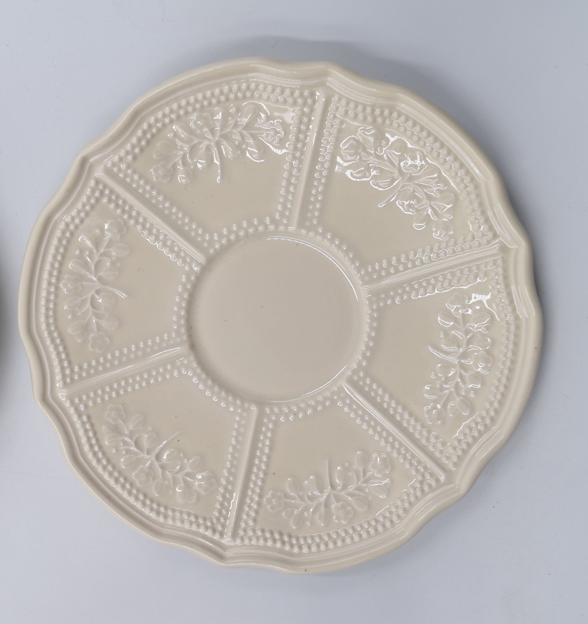 2 luncheon cups off-white earthenware Lunéville décor relief France