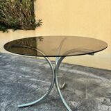 70s chrome metal and smoked glass table