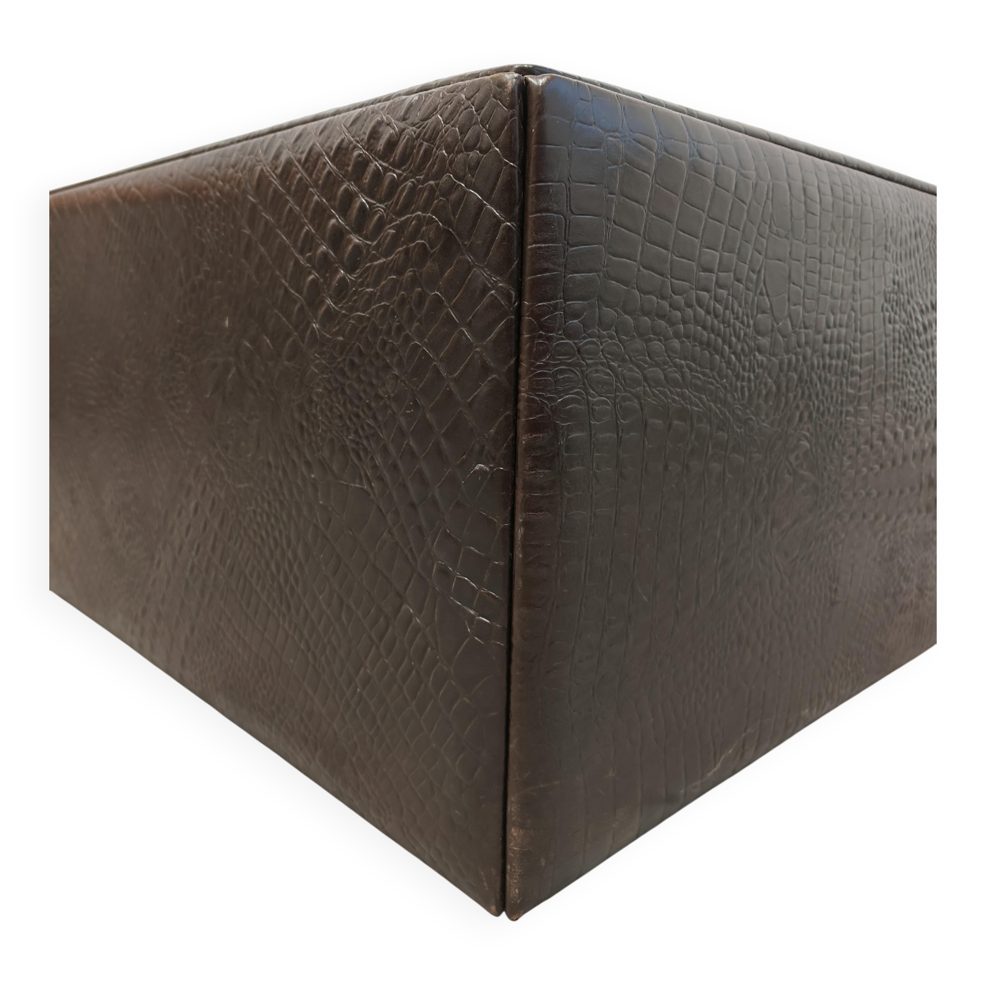 Crocodile-printed leather coffee table or ottoman, attributed to Fendi Casa.