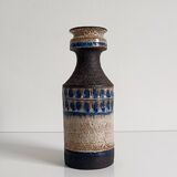 Scandinavian Modern Chamotte Vase, Dark Brown & Cream Glaze, Denmark