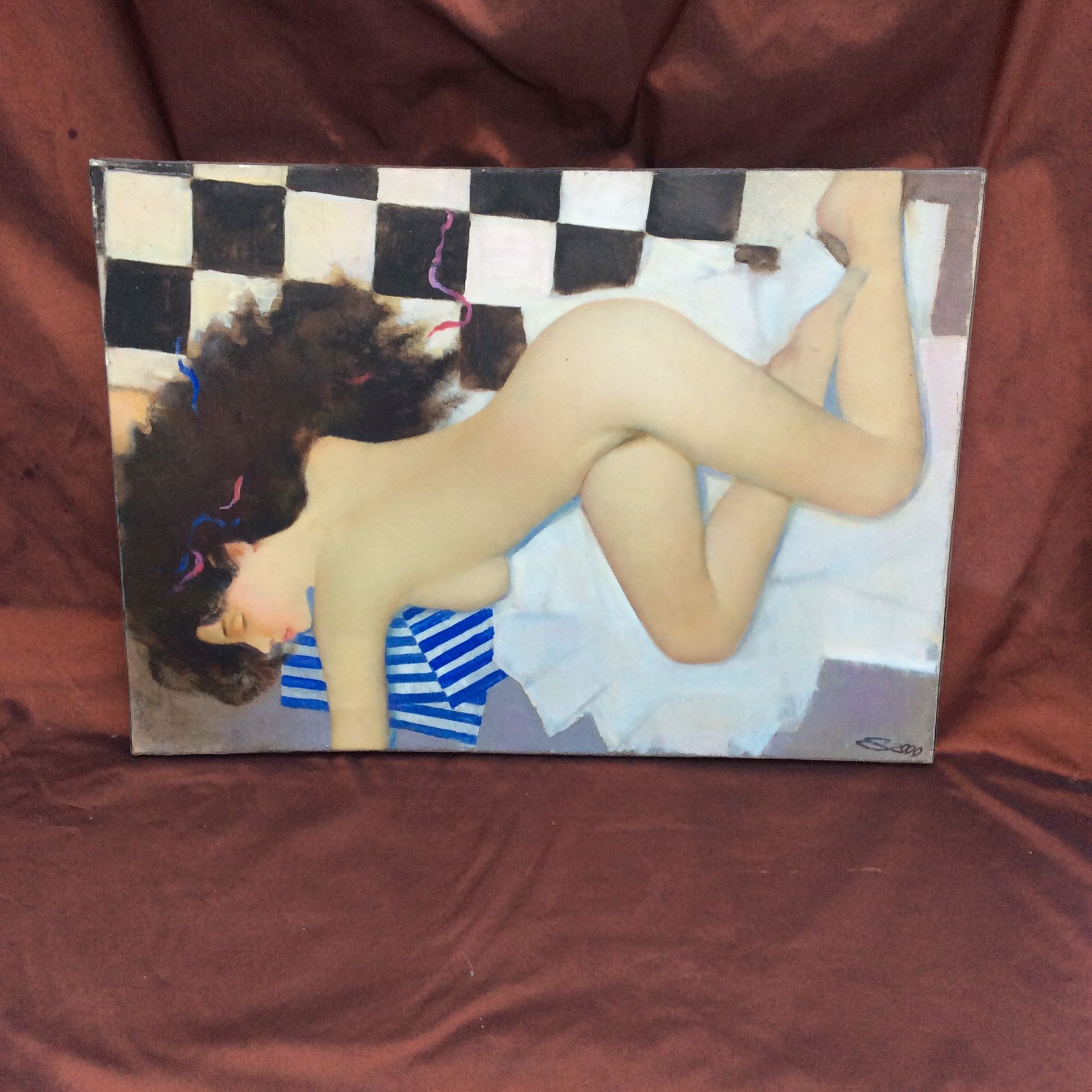 Contemporary painting Oil on canvas signed by Russian painter "Nude" dimension: H-50cm- L-70-Pr-2 cm-