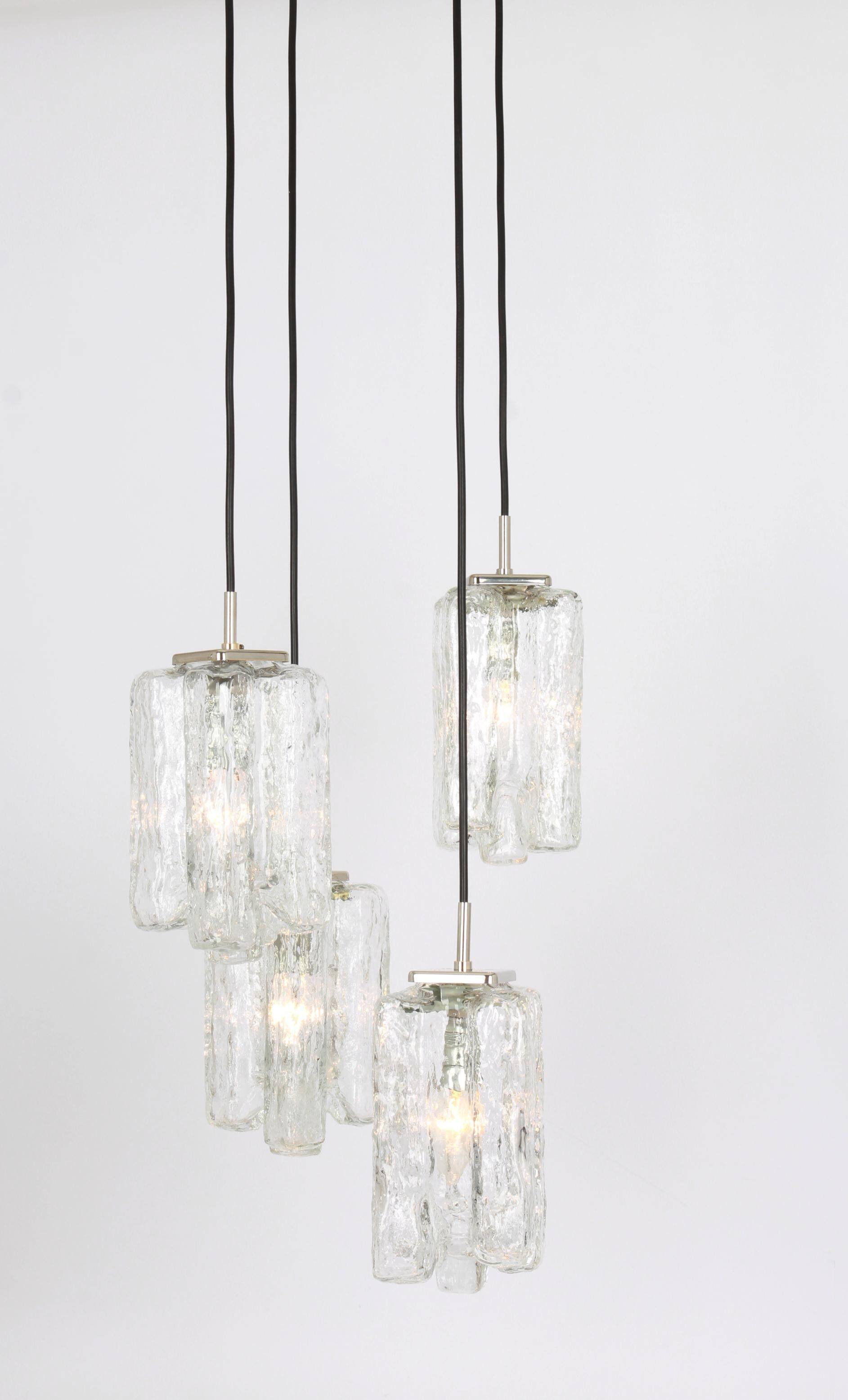 Superb cascading chandelier designed in Murano glass by Kalmar, Austria, 1970s.