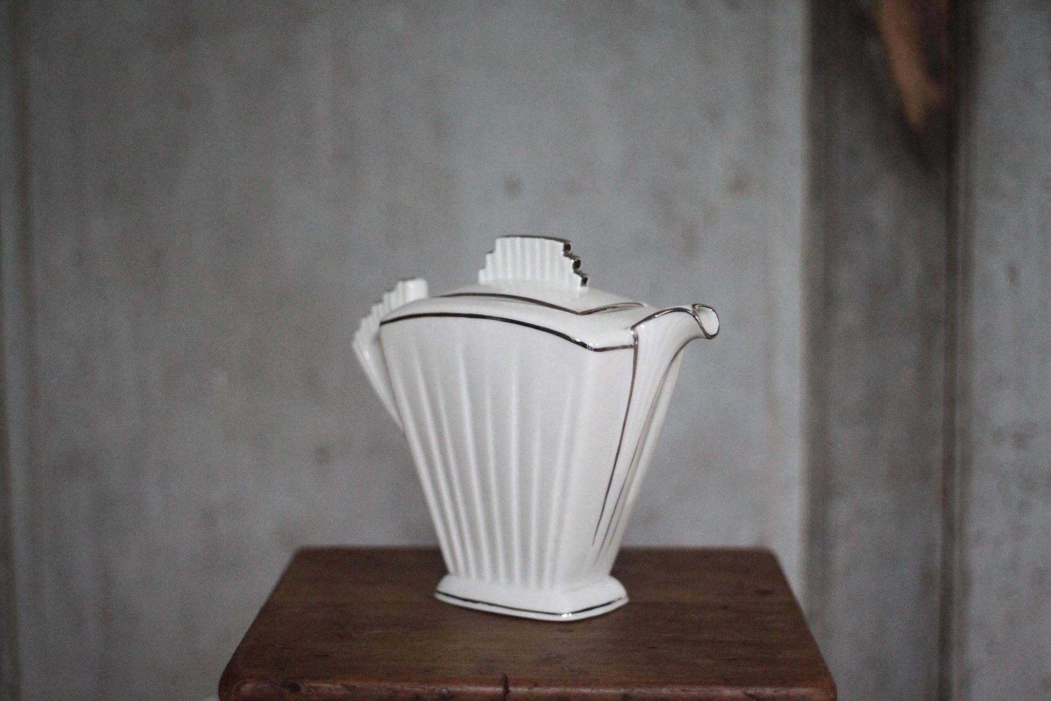 Art Deco porcelain teapot in a fan shape, Limoges porcelain coffee pot