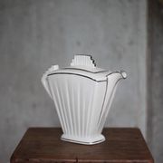 Art Deco porcelain teapot in a fan shape, Limoges porcelain coffee pot
