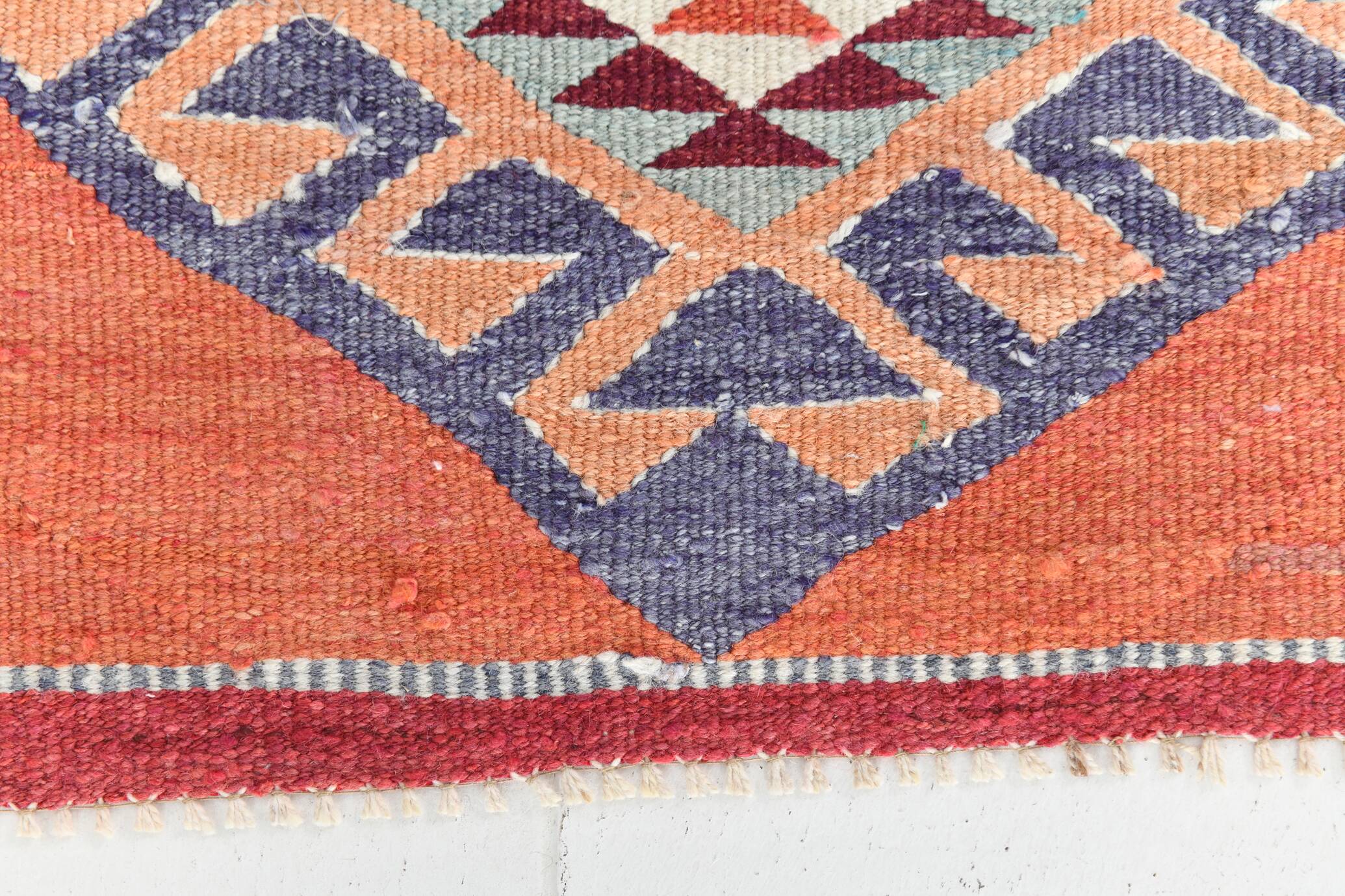 3x10 Turkish Orange & Burgundy Kilim Runner Rug, 92x302Cm