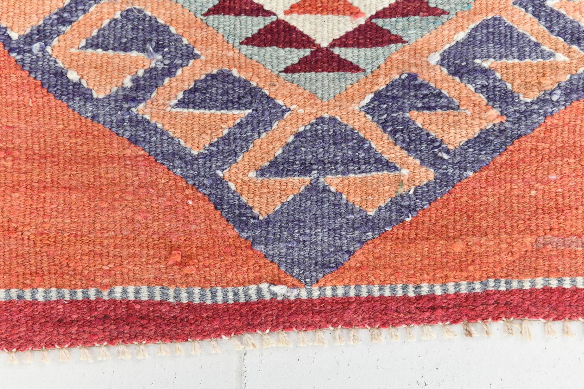3x10 Turkish Orange & Burgundy Kilim Runner Rug, 92x302Cm