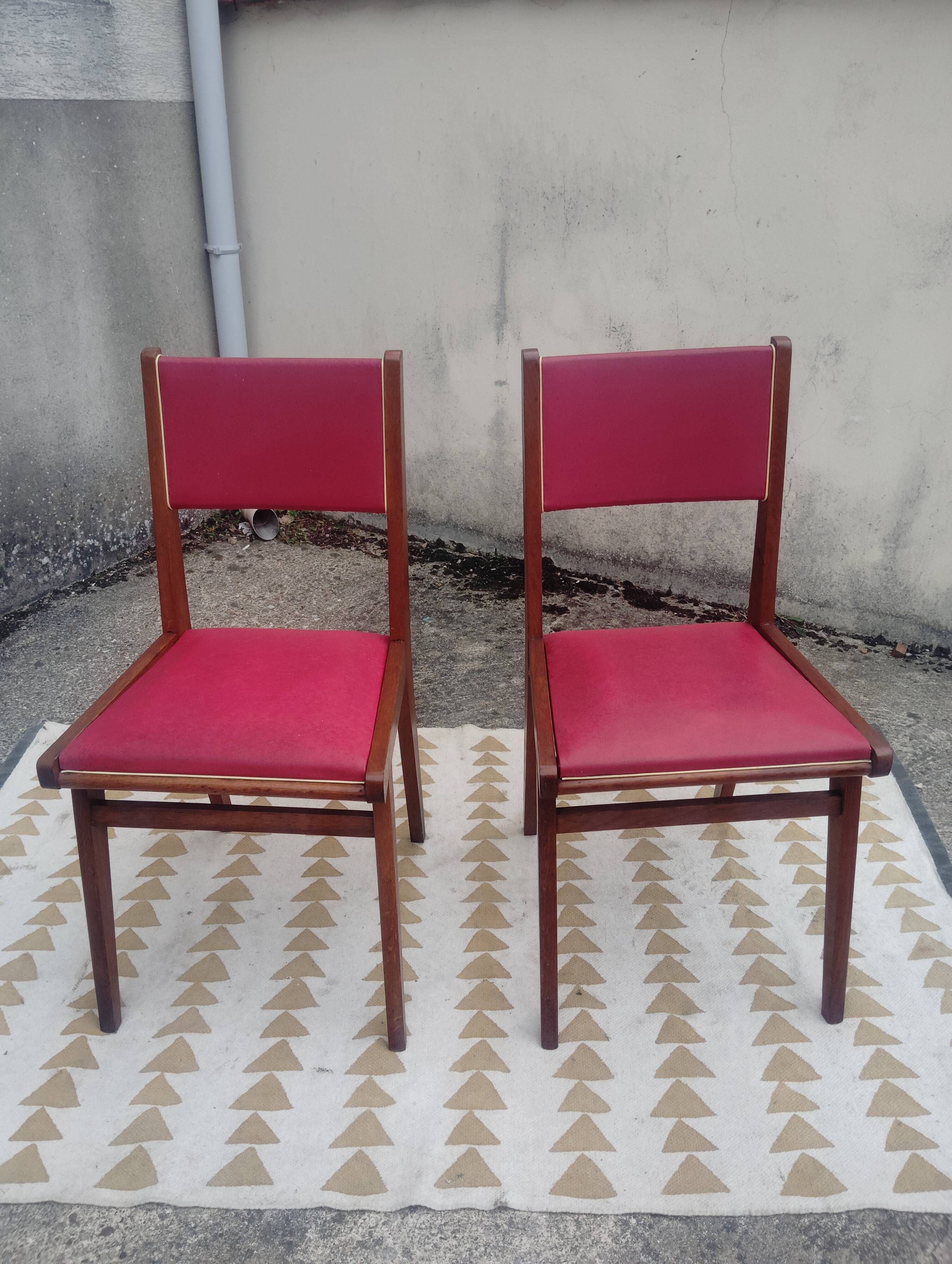 Set 7 chaises et 2 fauteuils bridge vintage chêne+simili