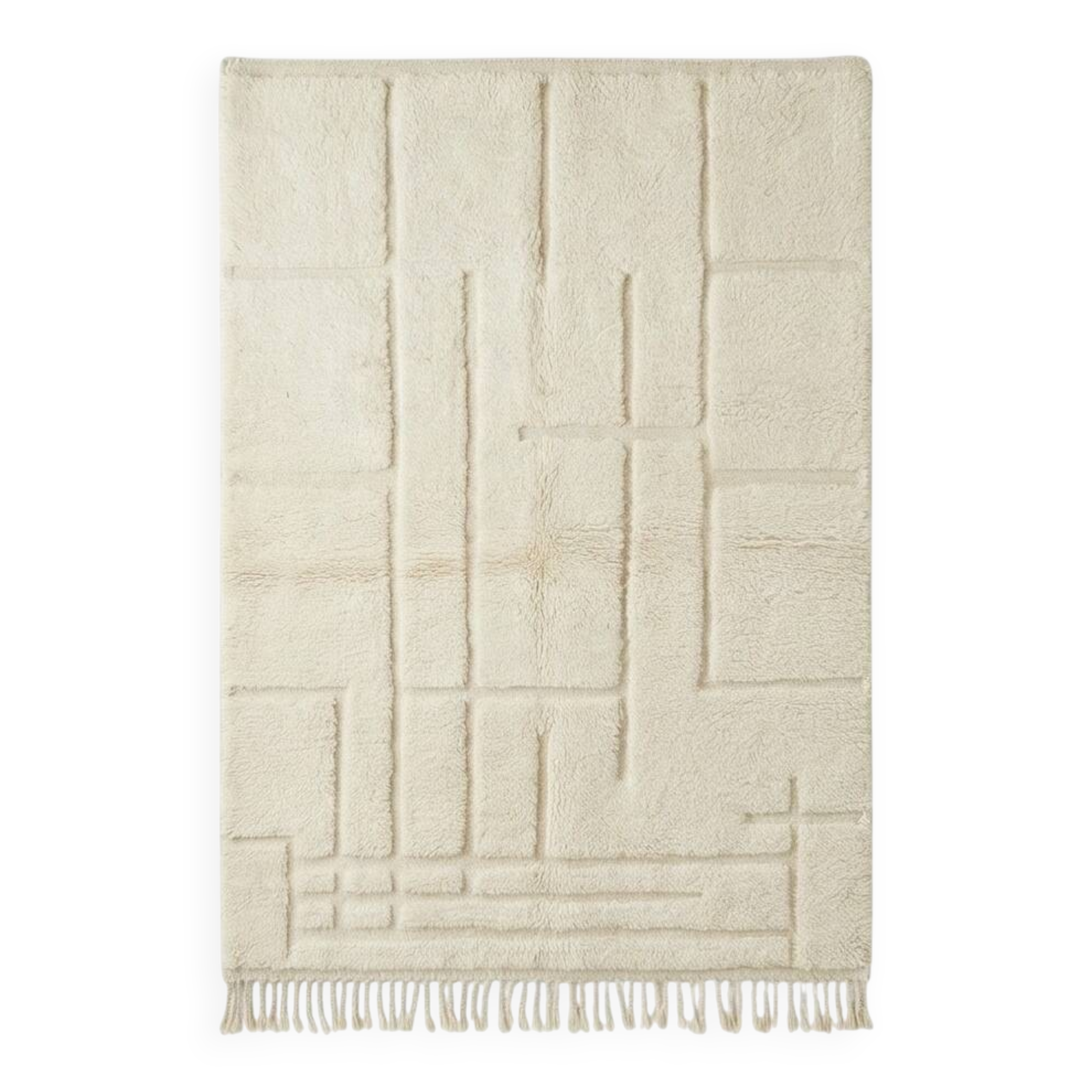 Large graphic white Berber rug in wool