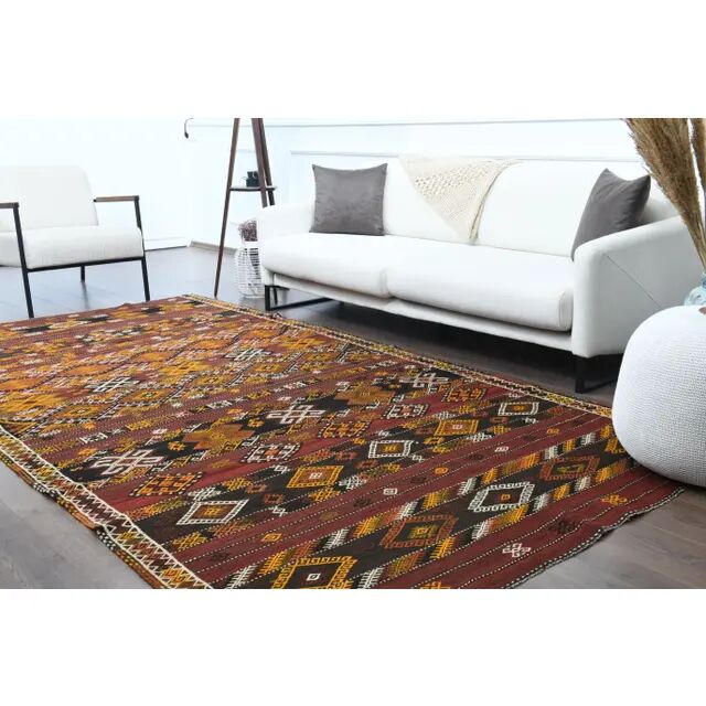 Vintage Turkish Oushak handmade wool cotton red area rug 178x335