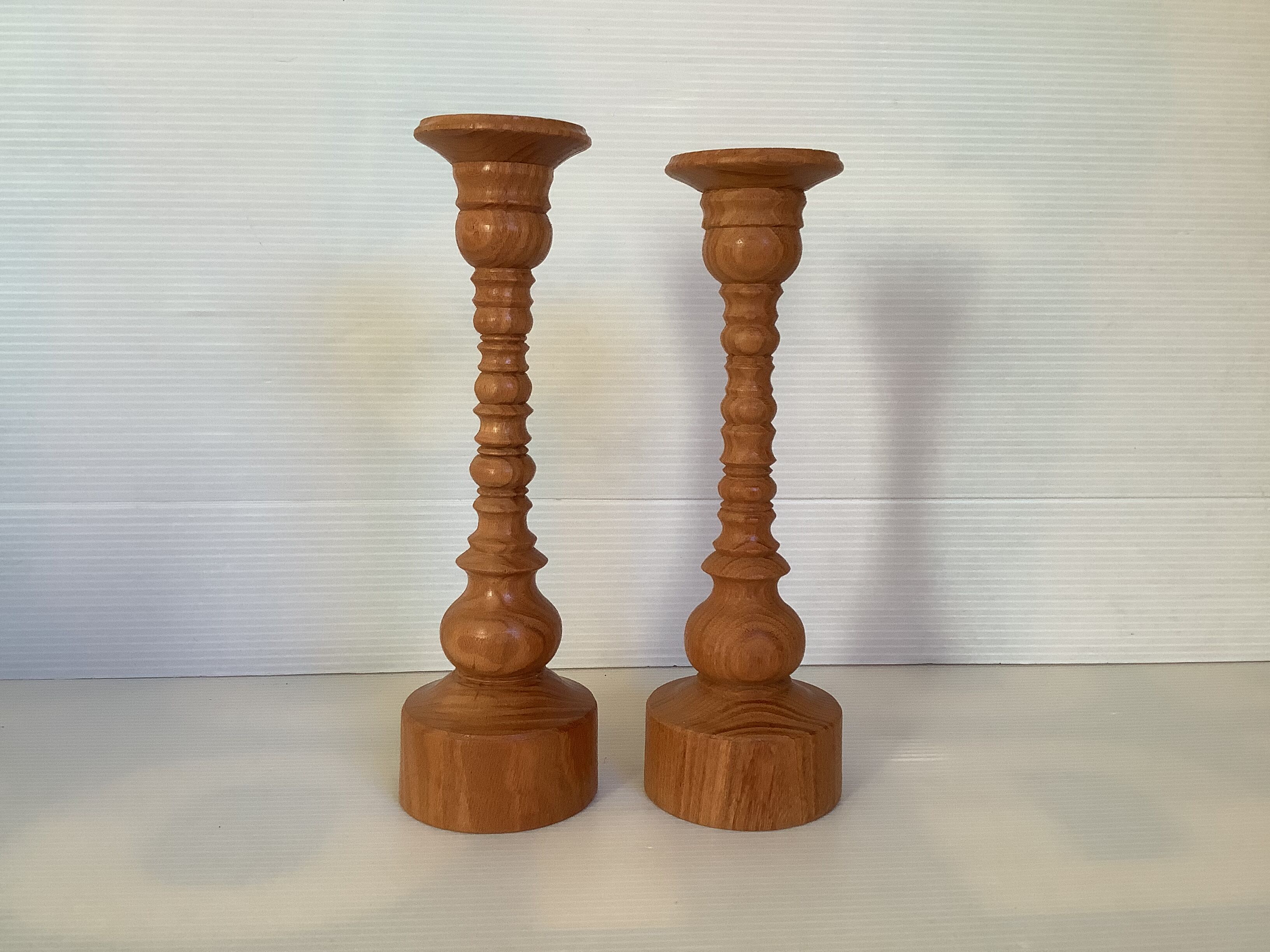 Pair of Scandinavian wooden candle holders