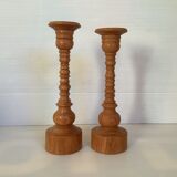 Pair of Scandinavian wooden candle holders