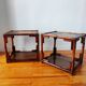 Pair of bedside tables - rattan smoked glass side tables vintage 70s-80s