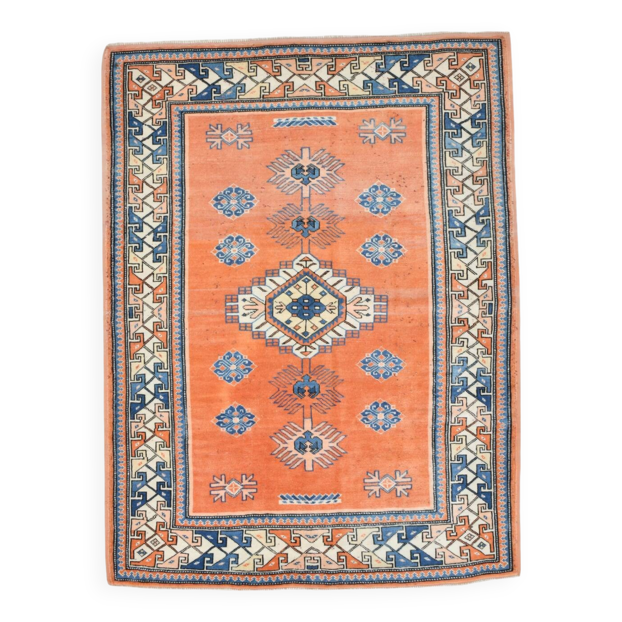 5x7 Pumpink Orange & Blue Turkish Rug, 154x203Cm