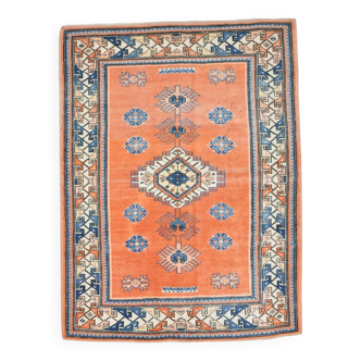 Tapis turc orange et bleu citrouille 5x7, 154x203 cm