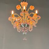 Small venetian chandelier in colorless and pink murano glass 5 arms of light circa 1920