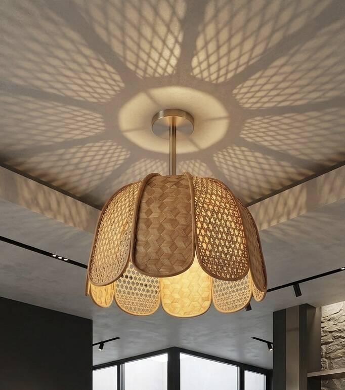 Rattan and wicker lampshade