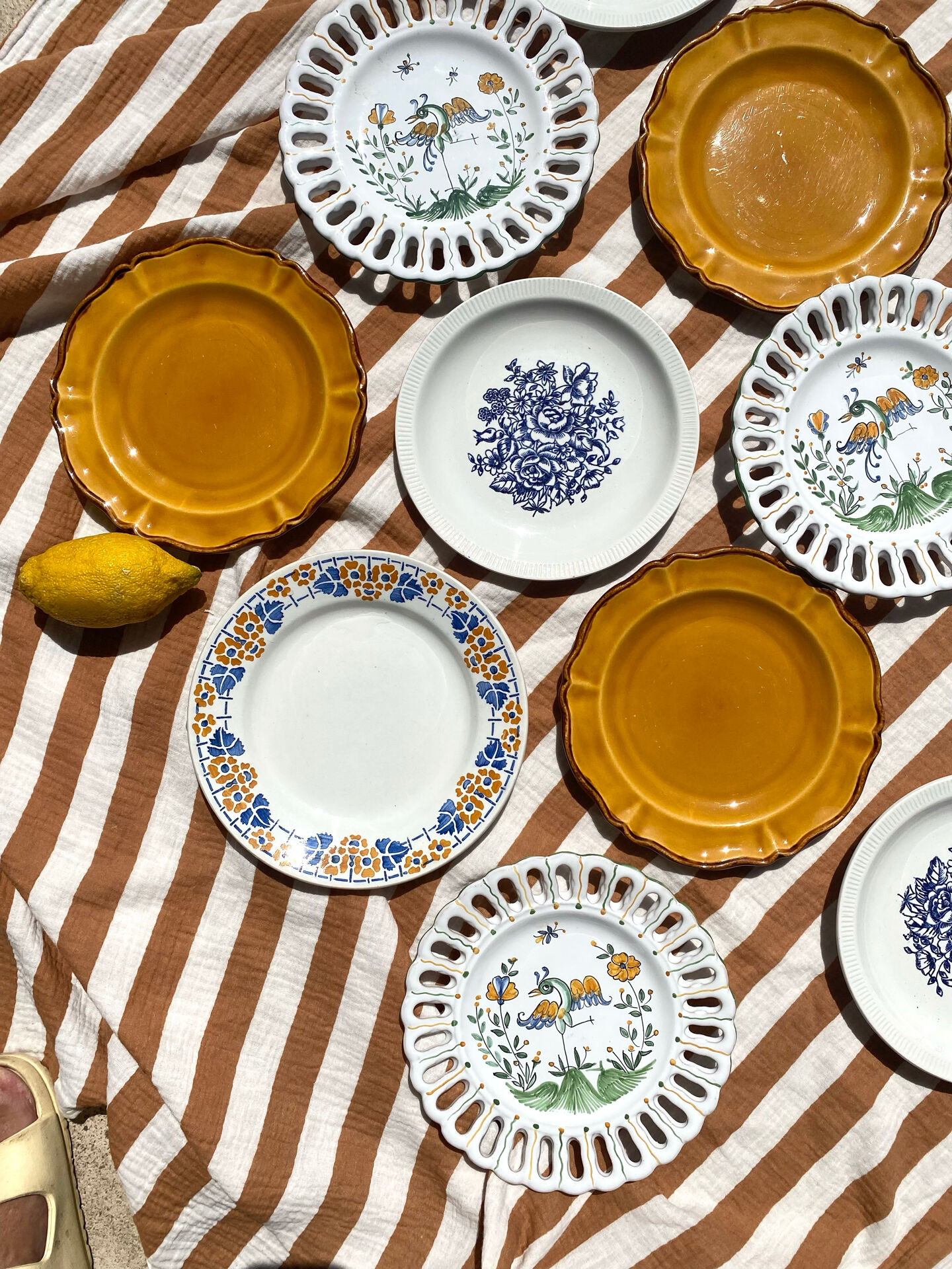 Set of twelve mismatched vintage dessert plates.
