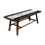 Table by Roger Capron, ceramics and rattan