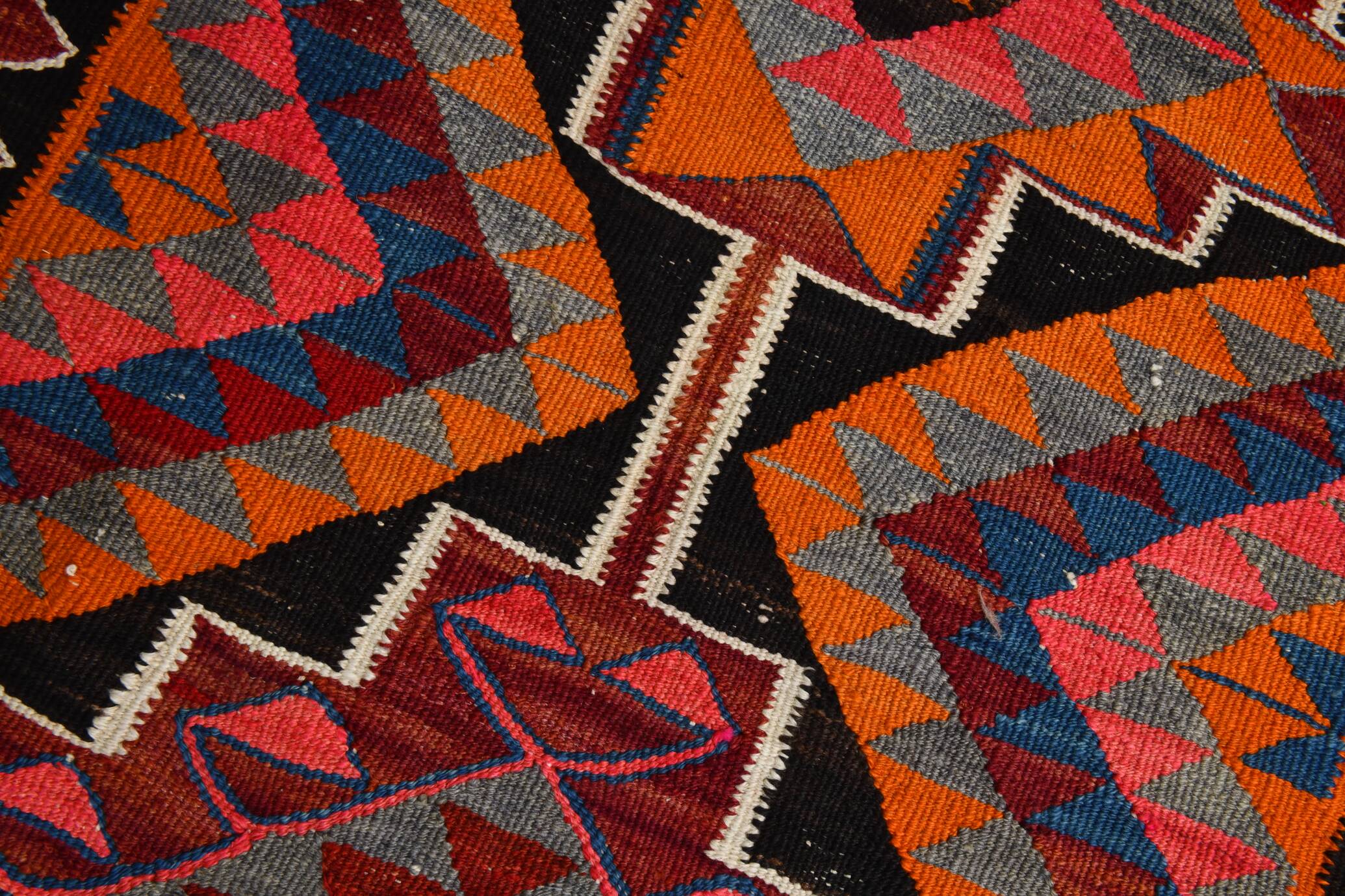 Red & Orange Oriental Kilim Runner Rug, 105x340Cm