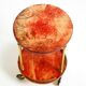 Round, small 1960s Aldo Tura serving or bar trolley in red goatskin leather