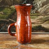 Signed orange ceramic candle holder and jug