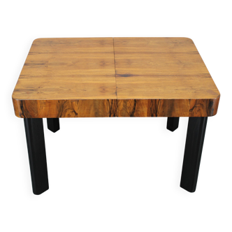 Table à manger extensible Art Déco des années 1930 en finition noyer, Tchécoslovaquie