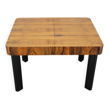 Table à manger extensible Art Déco des années 1930 en finition noyer, Tchécoslovaquie