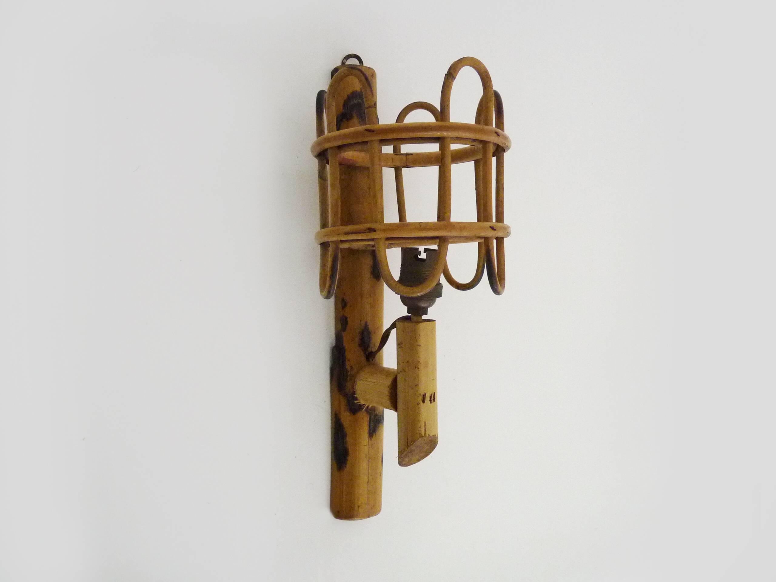 Rattan bamboo lantern wall light. 1950s-1960s