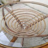 Vintage wicker and glass coffee table