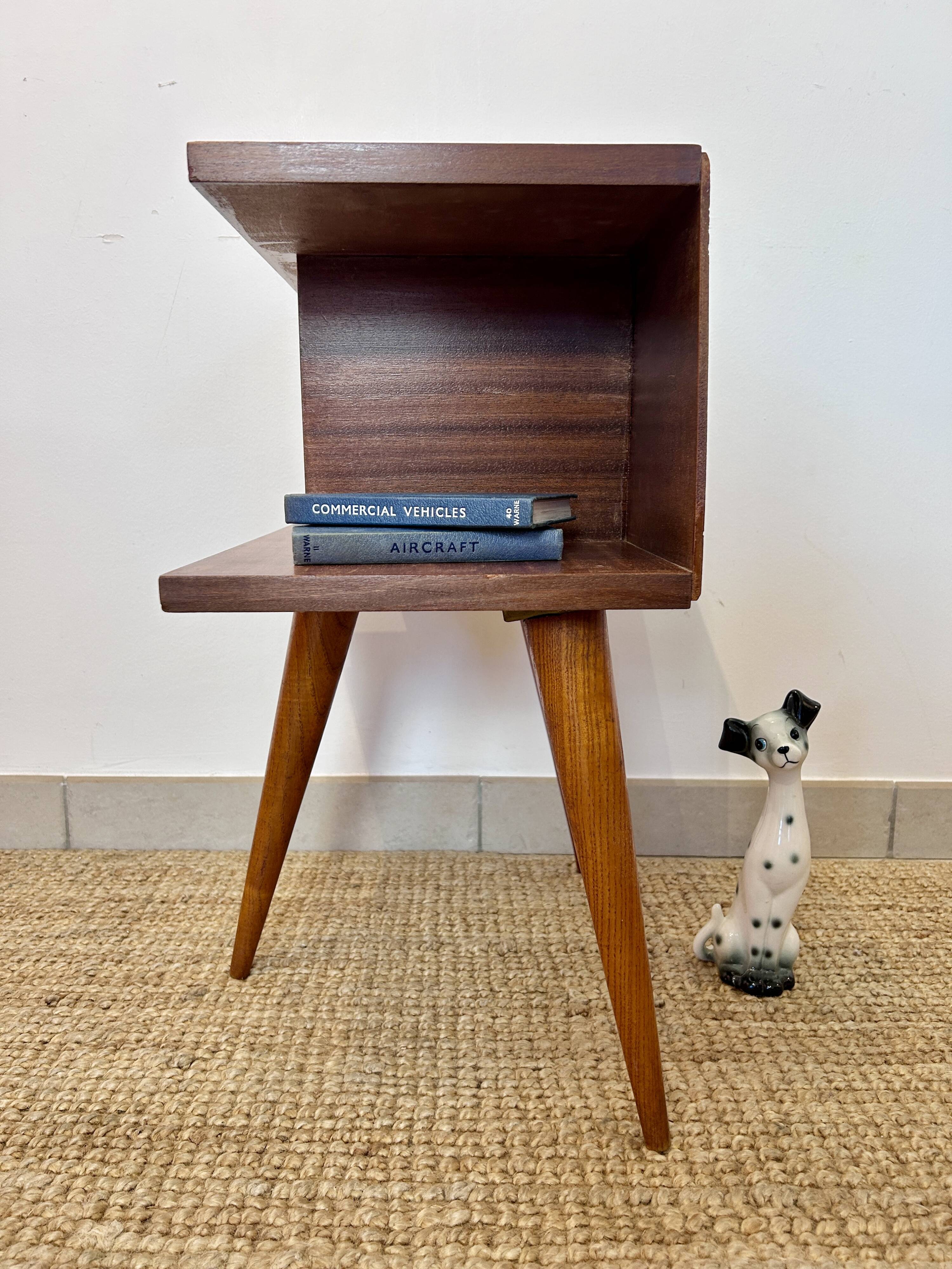 1950s teak tripod bedside table