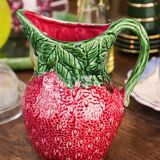 Large Vintage Italian Majolica Ceramic Strawberry-Shaped Pitcher or Jug