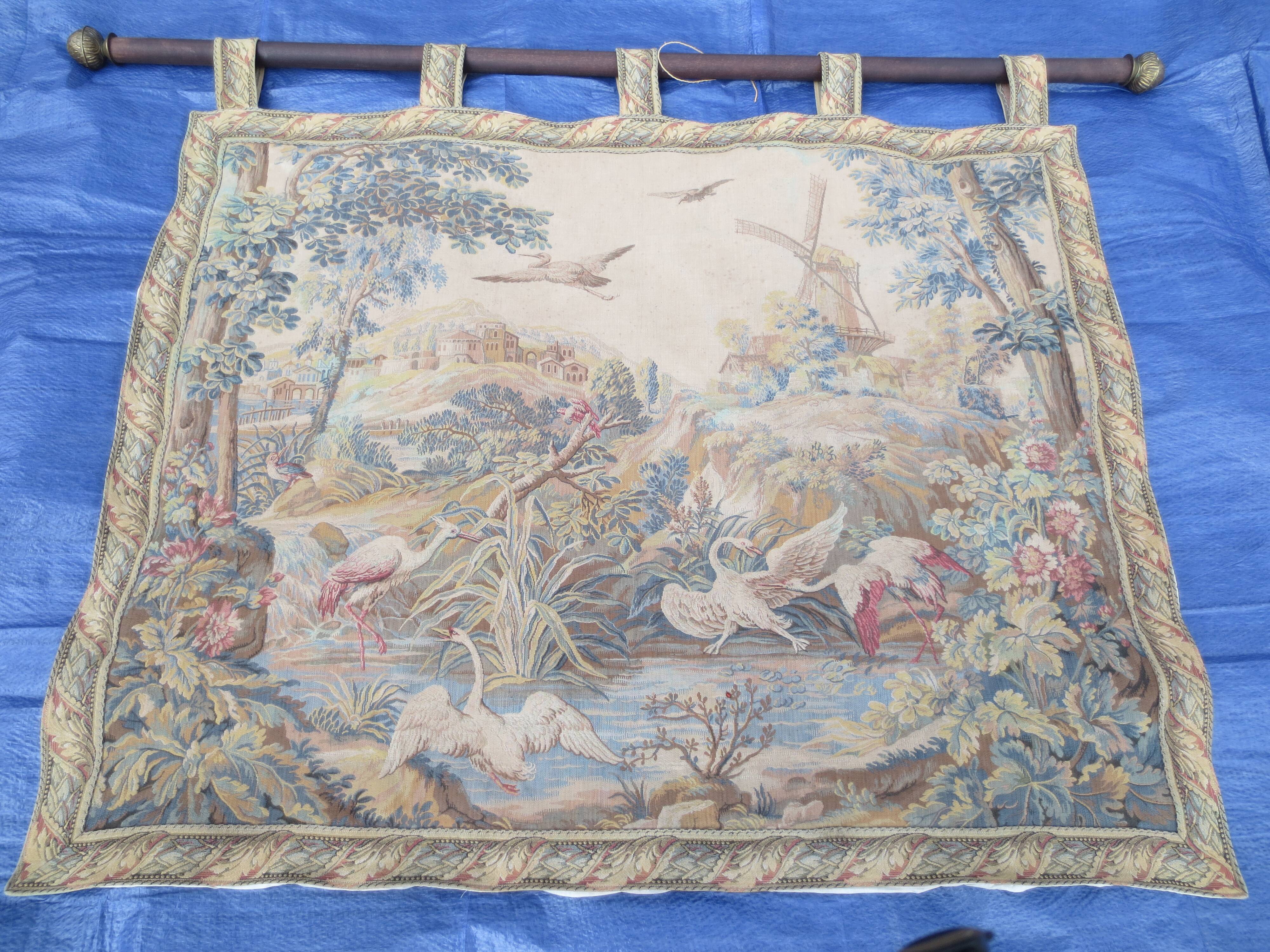 large antique wall tapestry, Aubusson style