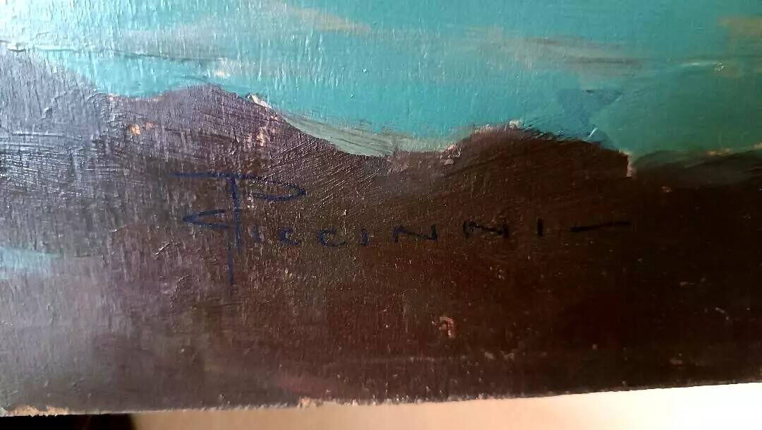 Oil painting on marine plywood from the 1930s g.piccinni (the beach of