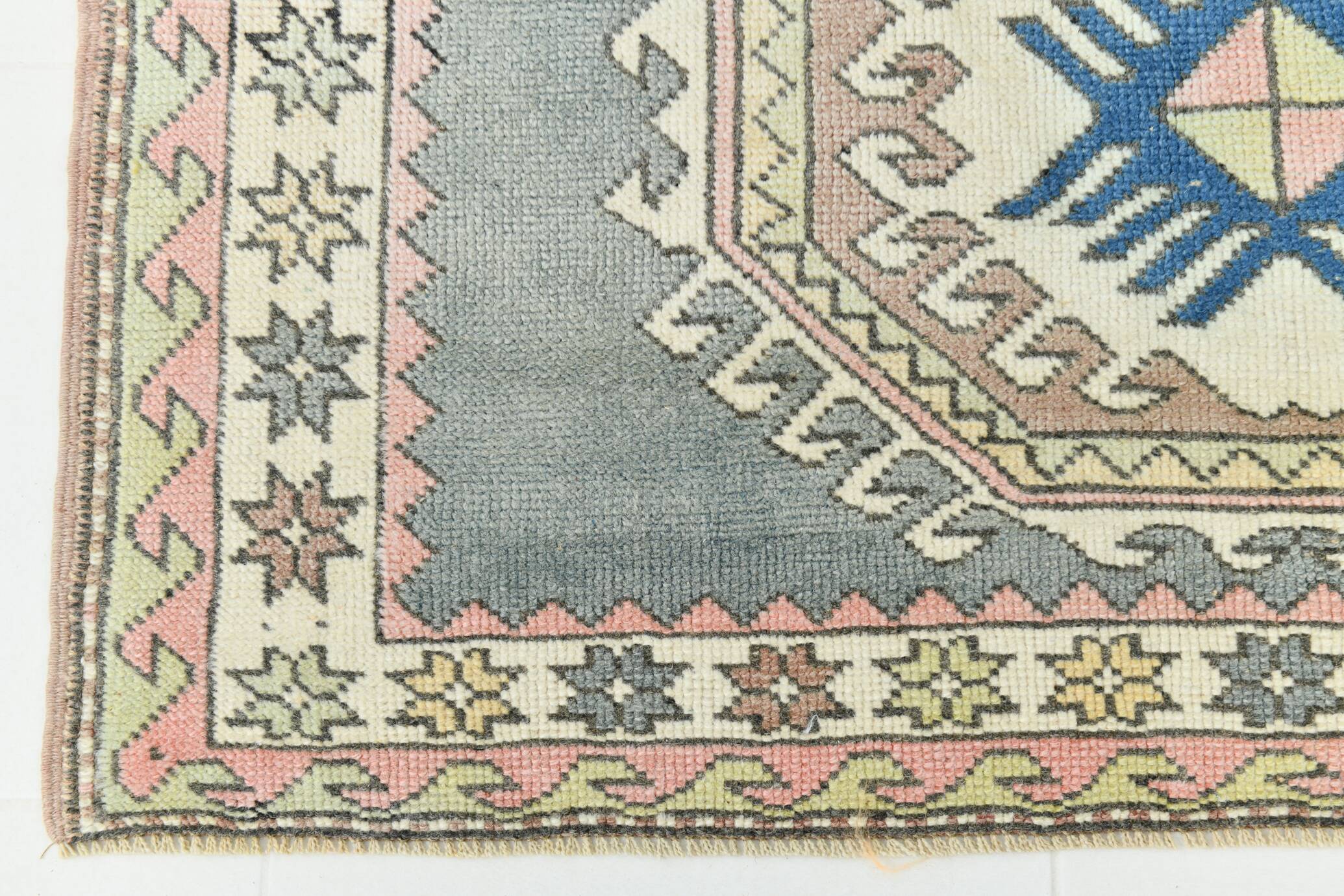 4x7 Oushak Light Green Oriental Vintage Rug, 128x206Cm