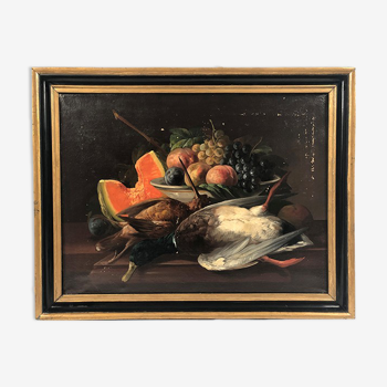 Nature morte, huile sur toile encadrée, XIXe